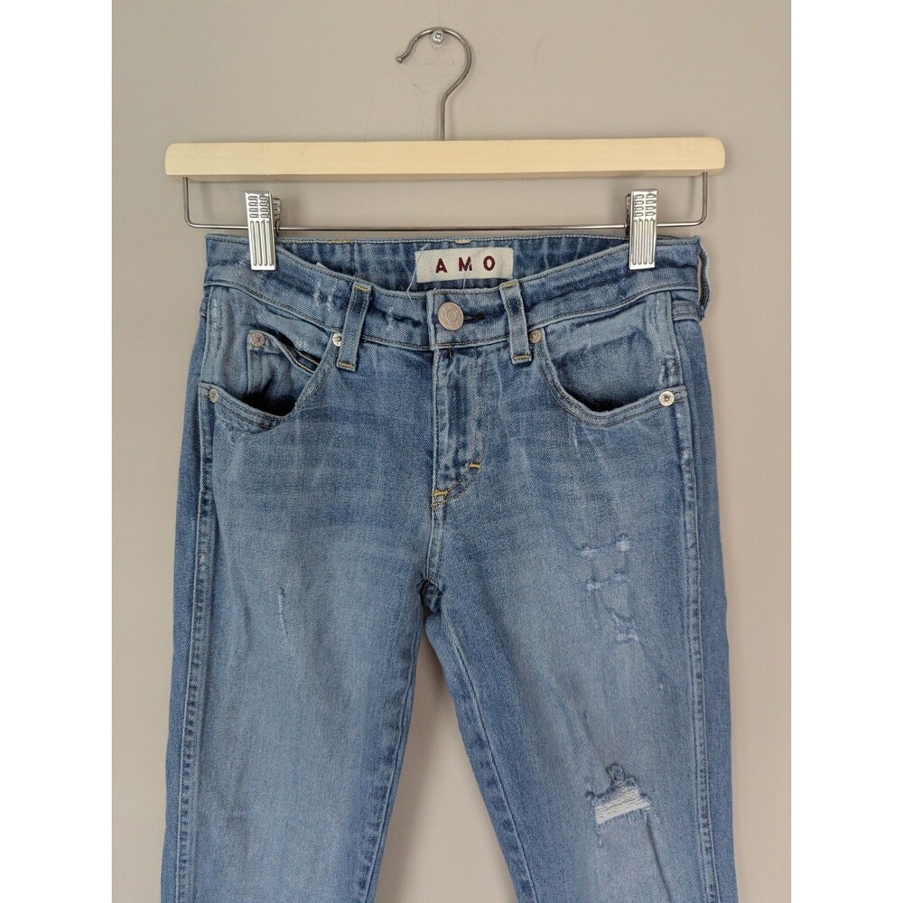AMO Twist Sweet Cheeks Distressed Light Wash Jeans Twisted Hem 25 Cropped - Picture 3 of 8